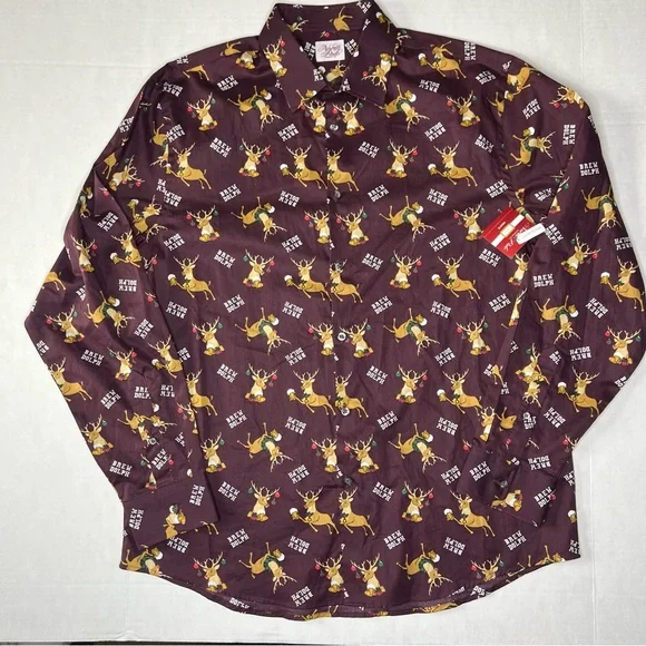 North Pole Trading Co. Button Up Christmas Polo Size Large. Brew dolph - Picture 1 of 8